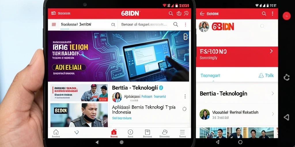 Antarmuka utama aplikasi 68IDN menampilkan berita teknologi terkini.