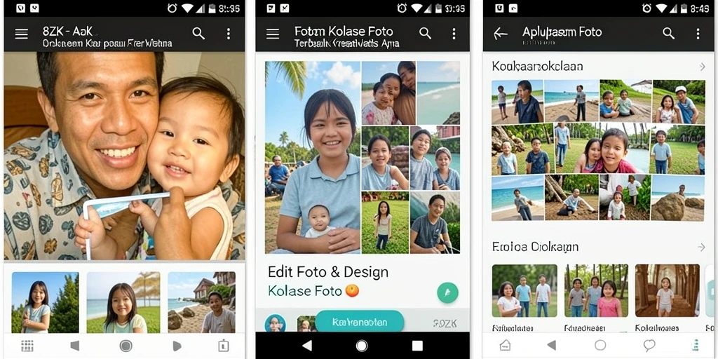 Antarmuka aplikasi 8ZK menampilkan berbagai fitur kolase foto.