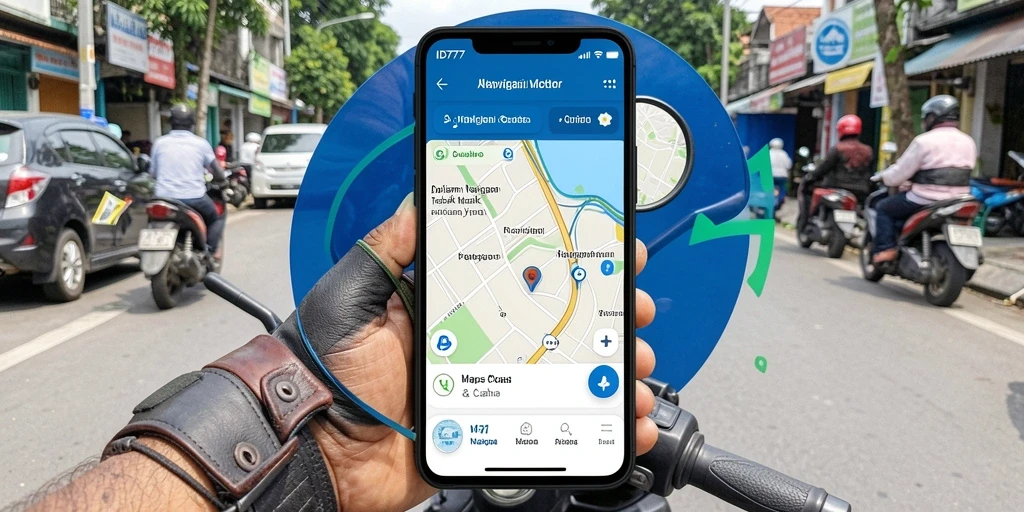 Tampilan antarmuka aplikasi ID777 untuk navigasi motor.