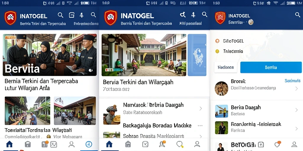 Tampilan antarmuka aplikasi INATOGEL dengan berita terkini daerah.