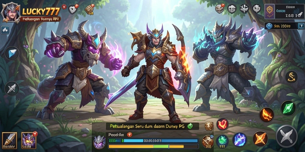 Tampilan antarmuka permainan RPG LUCKY777 dengan karakter dan lingkungan yang memukau.