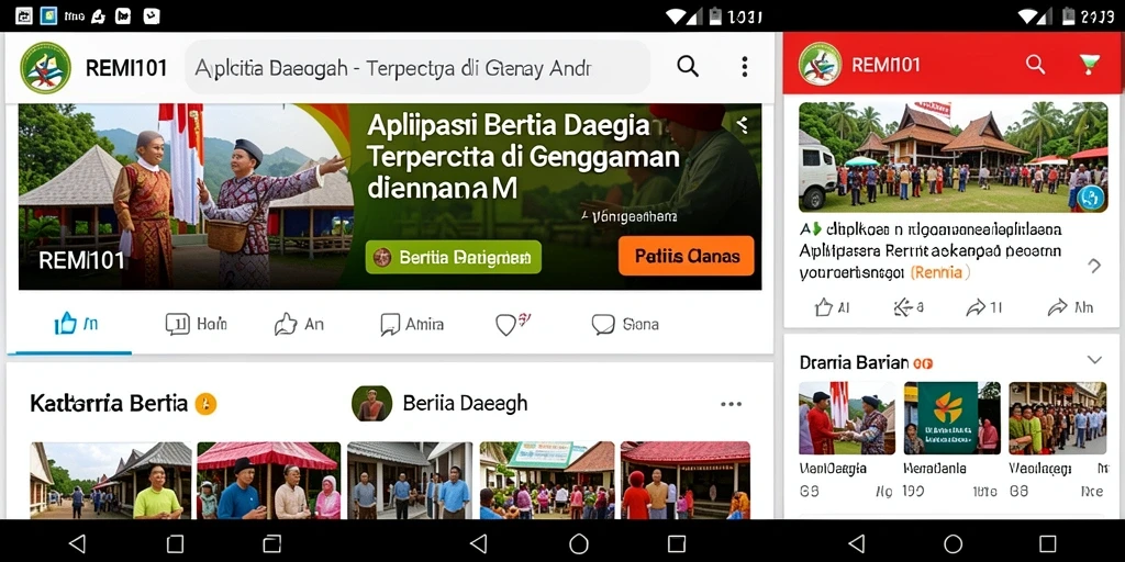 Tampilan antarmuka aplikasi REMI101 yang menampilkan berita daerah terkini.