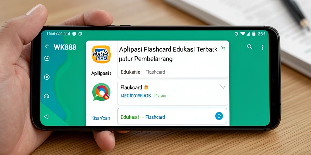 Tampilan utama aplikasi WK888 dengan berbagai flashcard edukasi.